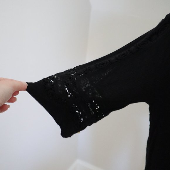 LOFT Black Crochet Detail Pleat Front Top Tee XS - Picture 3 of 4